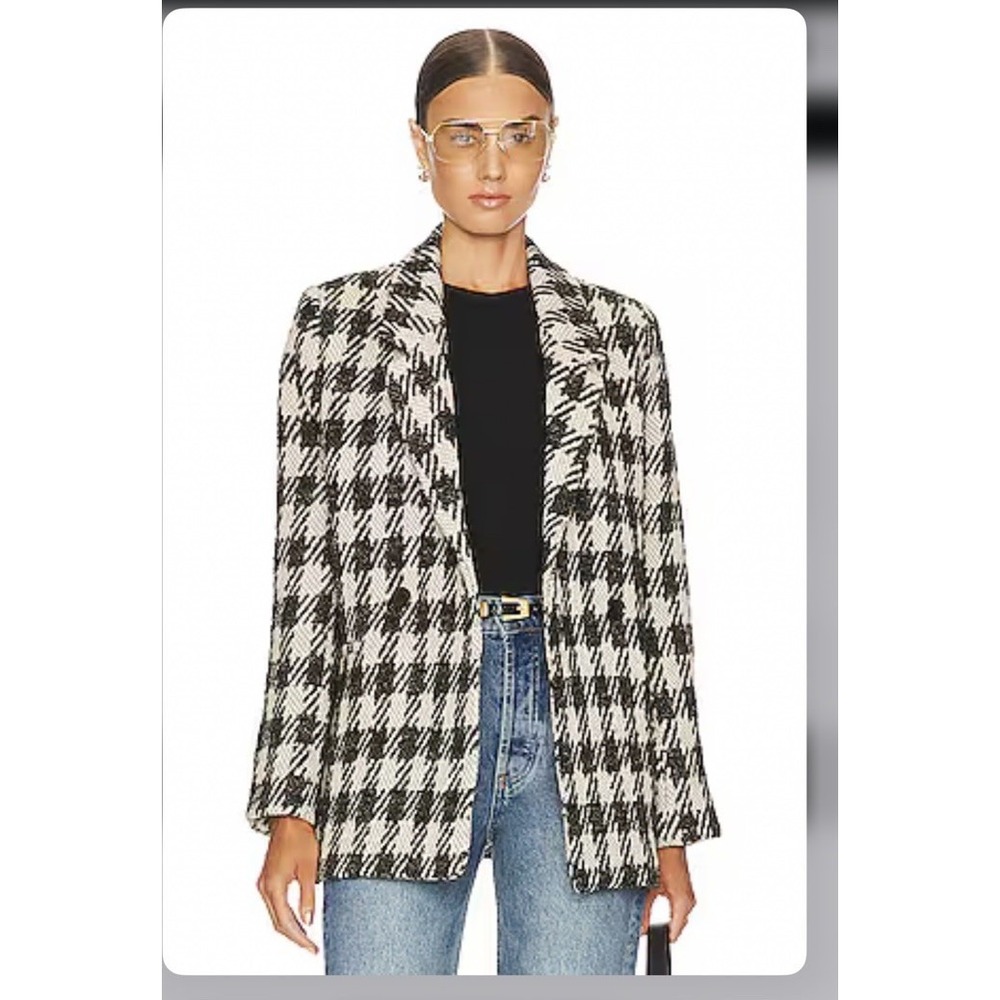 Anine Bing Diana Blazer in Tan and Black Plaid Size L Tweed